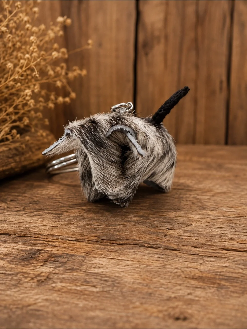 Plush Gray & Black Small Pet Toy Mouse Keychain
